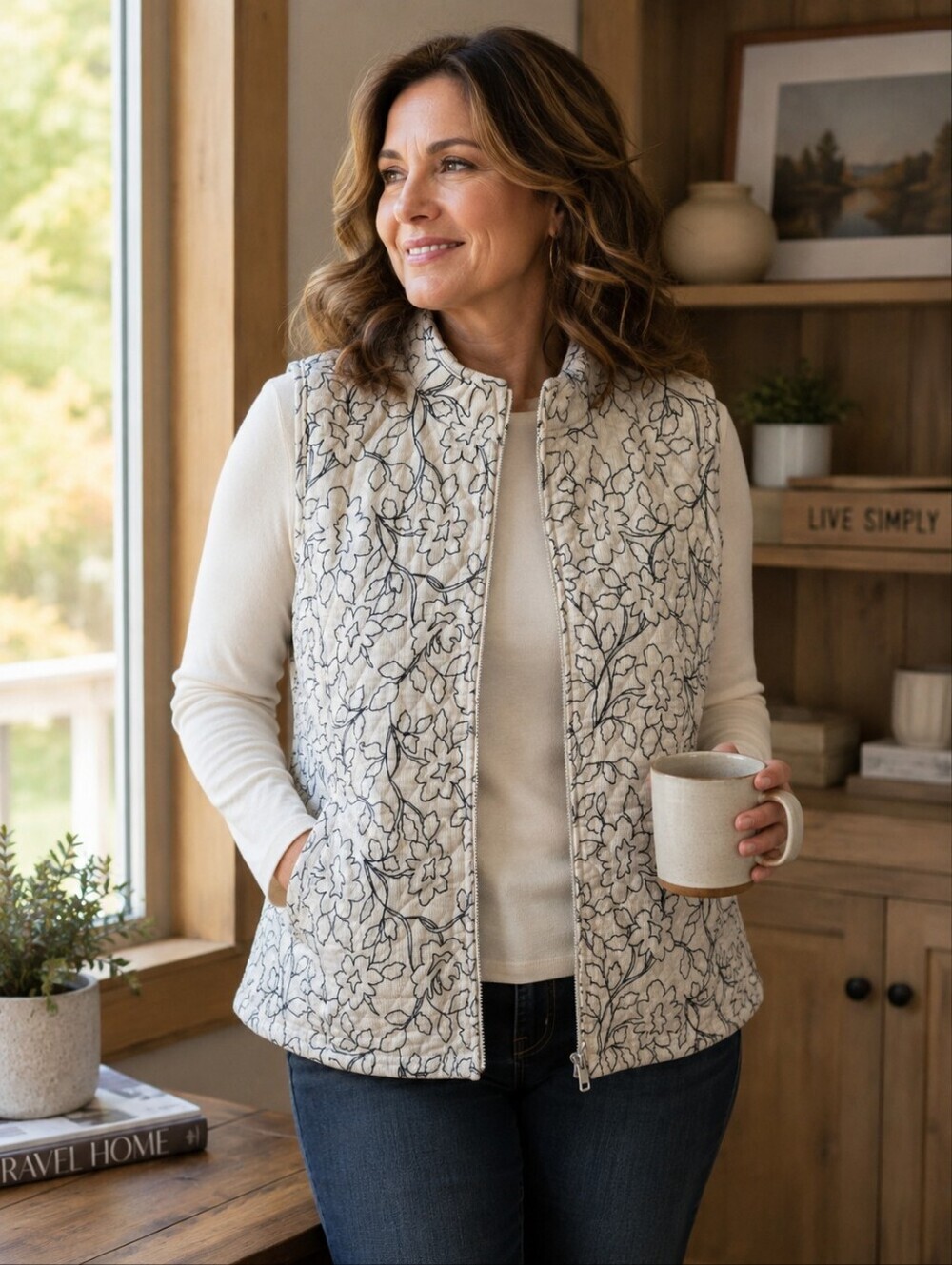 Basic Editions Floral Quilted Corduroy Vest Cream XXL NWT Grandmacore Momcore